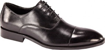 Black Leather Tuxedo Cap Toe Shoes by Giovanni