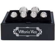 Diamond Pattern Silver Cuff Links and Studs Set by Vittorio Vico