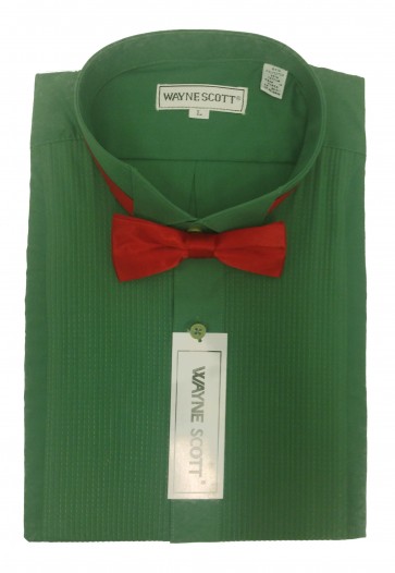 Emerald Green wing tip tuxedo shirt with Red Bowtie- Closeout