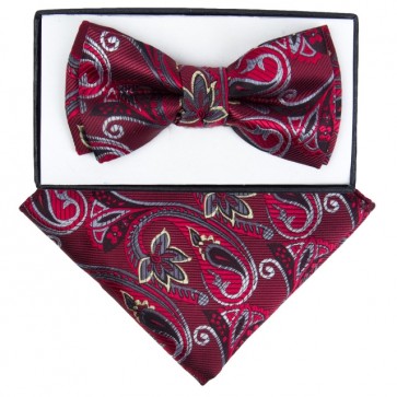 Boys Burgundy Wine Paisley Pattern Bowtie and pocket square