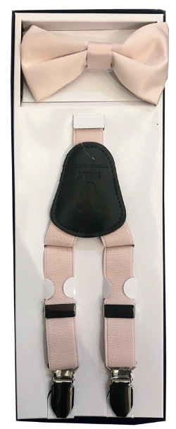 Boys Light Blush- Pearl Pink Suspender and Bow Tie Set Kids Wedding Colors