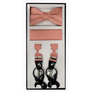 Men's Suspender Bow Tie and Pocket Square Sets with Clips or Buttons Wedding Colors