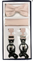 Mens Pearl Pink - Light Blush Suspenders Bowtie and Pocket Square