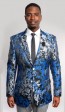 Mens Blazer Blue black and White Paisley Print  Sports coats- Blazer-Prom-Weddings