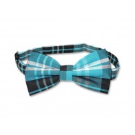 Mens Turquoise Tartan Plaid Pre Tied Bow Tie