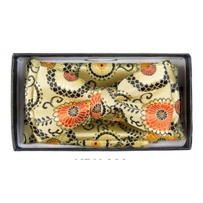 Boys Light Yellow Flower Pattern Bowtie and pocket square