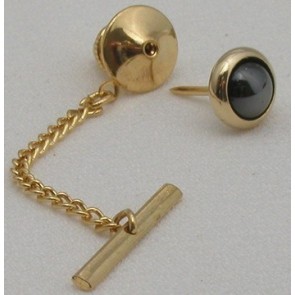 Tie Tack Hematite Round Tie Pin in Gold