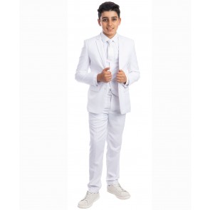 Perry Ellis boys 5 Piece 2 Button Notch Suit White