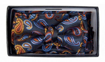 Boys Navy Paisley Pattern Bowtie and pocket square