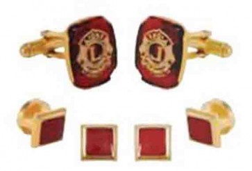 Lions Club Insignia Cufflinks and Ruby Studs