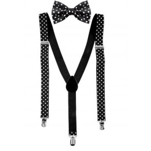 Mens Black and White Polka Dot Suspenders Set