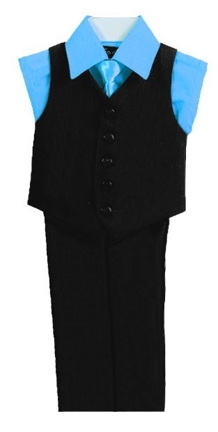Boys Turquoise Shirt and Black Vest 4-Piece Set