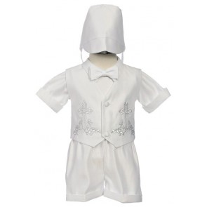 Infant Boys White Baptism Christening Shorts 5-Piece Set