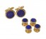 Cufflinks Studs GENUINE BLUE LAPIS Cuff Links and Studs Set