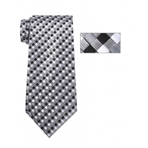 Mens Black and Silver Striped Skinny Necktie with Matching Pocket Square