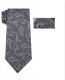 Mens Charcoal Paisley Skinny Self tie Necktie and Pocket Square
