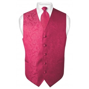 Mens Paisley Tone On Tone Hot Pink  Fuchsia Vest with Tie Set