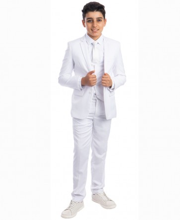 Perry Ellis boys 5 Piece 2 Button Notch Suit White