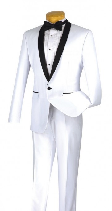 White and Black Slim Fit Narrow Shawl Slim Fit Tuxedo- Prom- Wedding