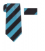 Turquoise and Black Striped Skinny Necktie with Matching Pocket Square