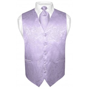 Mens Paisley Tone On Tone Lavender Vest with Tie Set