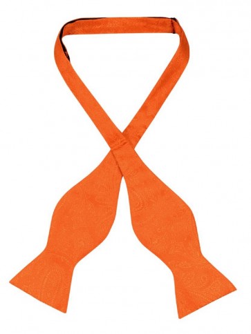 Mens Paisley Satin Self tie Bowtie Orange