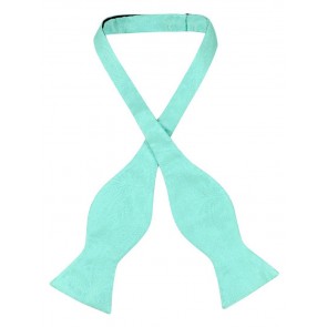 Mens Paisley Satin Self tie Bowtie Aqua