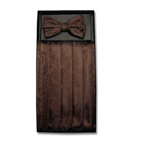 Mens Brown Paisley Pattern Cummerbund and Bowtie Set with Self tie Bowtie Option