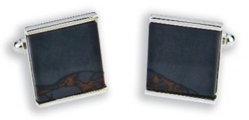 Cuff Lnks Genuine Black Veined Obsidian Stone Square Cuff Links