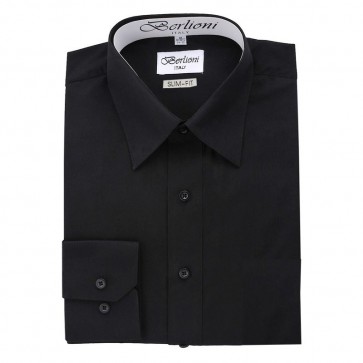 Black Slim Fit Dress Shirt Convertible French Cuff
