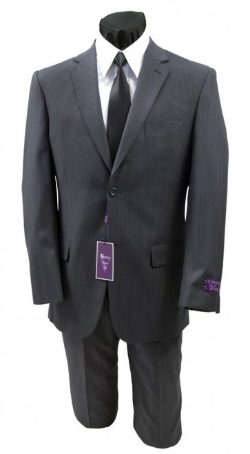 Mens Black Classic Pin Stripe Two Button Suit