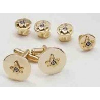 Cufflinks Studs Masonic 3-D Round Cuff Links Set