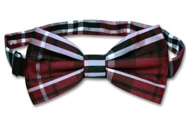 Mens Burgundy Tartan Plaid Pre Tied Bow Tie