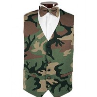 Tuxedo Vest Camouflage Satin Poly Vest With Bow Tie Option