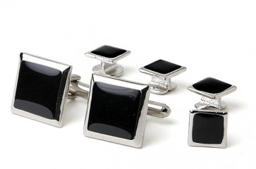 Cufflinks Studs FAUX ONYX SQUARE Cuff Links Set
