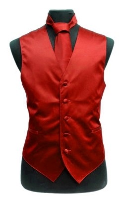 Mens 3 Piece Slim Fit Satin Vest with Necktie and Pocket Square Set