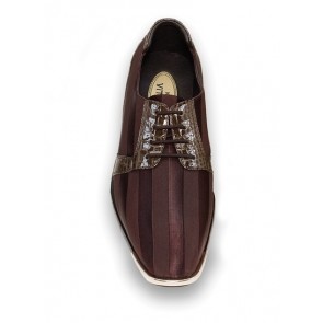 Brown Striped Satin Tuxedo Shoes