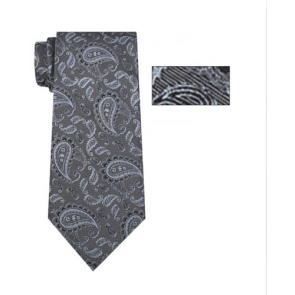Mens Charcoal Paisley Skinny Self tie Necktie and Pocket Square