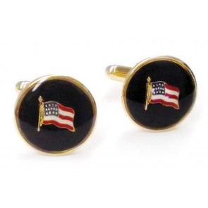 Cufflinks American US Flag Patriotic on Black Background Gold Finish