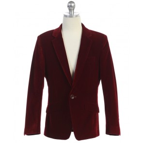 Boys Velvet Notch Lapel Sports Coat Only- Blazer-Jacket Available in Burgundy- Navy or Black