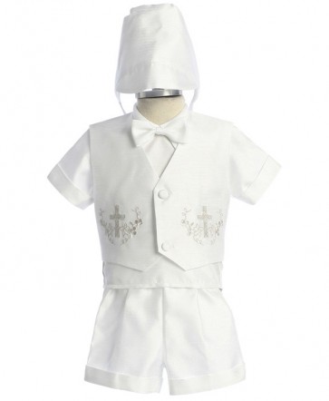Infant Boys White Baptism Outfit Christening Short Set 5-Piece