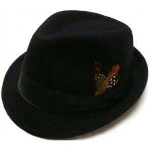 Fedora Hat Black with Feather Satin Strap Ribbon