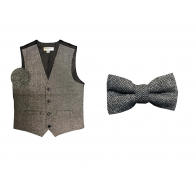 Mens Black and Grey Rustic Slim Fit Wool Tweed Vest with inner pocket