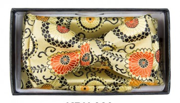 Boys Light Yellow Flower Pattern Bowtie and pocket square