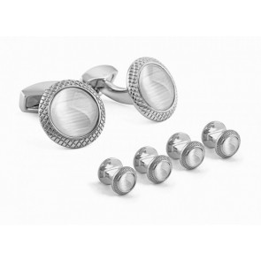 Tateossian Gray Stone Cufflinks and Studs in Silver Rhodium Plated