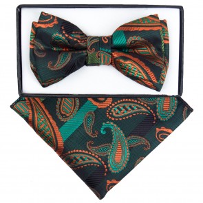 Boys Teal Paisley Pattern Bowtie and pocket square