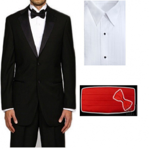 Mens Slim fit tuxedo package with any color cummerbund and bowtie - Prom- Wedding