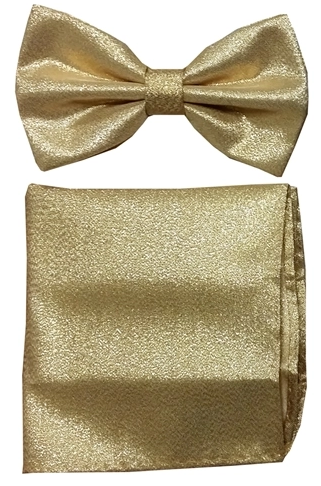 Metallic Lame Gold Bowtie with Matching Pocket Square Set