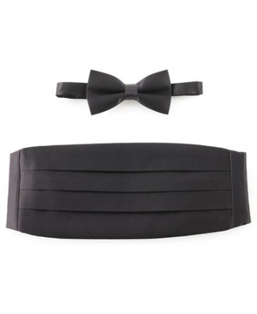Satin Big Mens Wide Black Cummerbund with Bow Tie Option