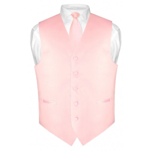 Satin light pink Mens Solid Satin Silver Vest & Self tie Necktie